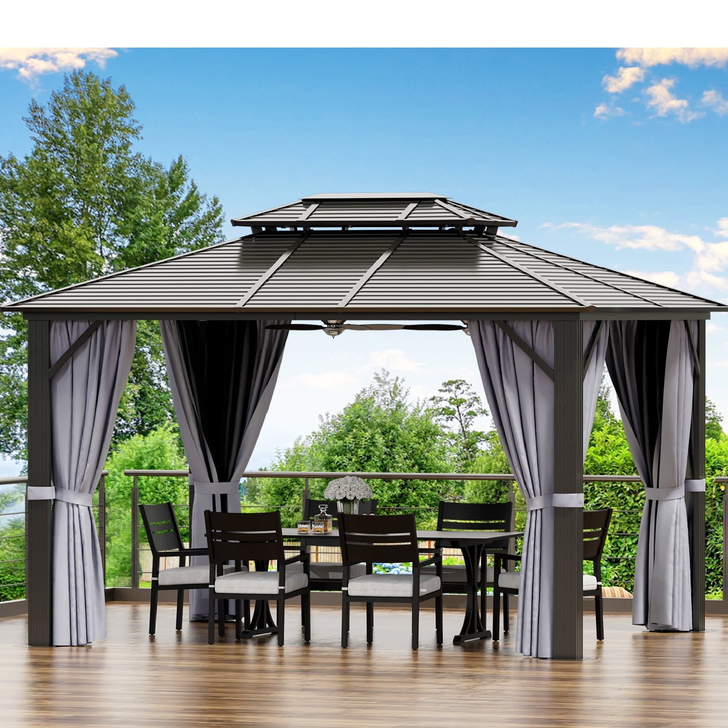 AOXUN 10 ft. x 12 ft. Outdoor Hardtop Gazebo, Galvanized Steel Double