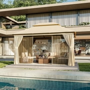 AOXUN Outdoor Gazebo for Patio 10x12, Metal Frame Canopy with Double Roofs, Heavy Duty Party Tent and Shelter with Mosquito Netting and Privacy Screen for Backyard, Lawn, Garden,Deck (Beige)