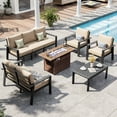 thumbnail image 1 of AOXUN 6 Pcs Aluminum Outdoor Furniture With Fire Pit Table, Metal Patio furniture Sectional Sofa Set - Beige(Include Waterproof Cover), 1 of 9
