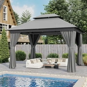 AOXUN 10'x13'Outdoor Gazebo,Double Roofs Metal Frame Canopy With Privacy Curtains For Backyard,Lawn,Garden,Gray