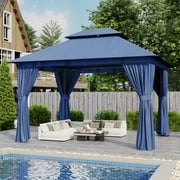 AOXUN Outdoor Gazebo for Patio 10x12, Metal Frame Canopy with Double Roofs, Heavy Duty Party Tent and Shelter with Mosquito Netting and Privacy Screen for Backyard, Lawn, Garden,Deck (Blue)