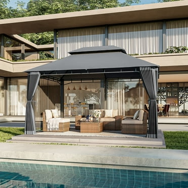 AOXUN Outdoor Gazebo for Patio 10x13, Metal Frame Canopy with Double Roofs, Heavy Duty Party Tent and Shelter with Mosquito Nettings for Backyard, Lawn, Garden,Gray