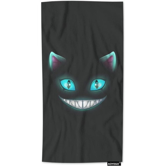 AOYEGO Black Cat with Green Eyes Hand Towels Scary Smile Kitten Face On Dark Night Highly Absorbent Soft Towels Bathroom Beach Kitchen Spa Gym Face Towel 15x30 Inch