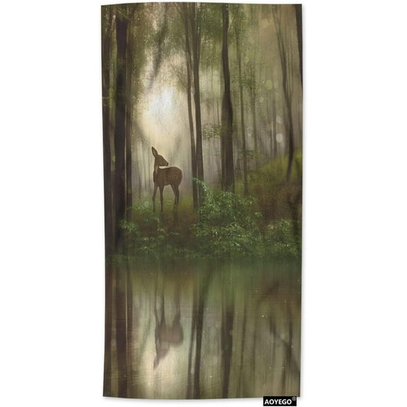 AOYEGO Brown Deer Hand Towel Fawn in Middle of with Lake River Water Trees Leaves Decorative Soft Highly Absorbent Bath Towels Home Hotel Spa Bathroom Towel 15x30 Inch