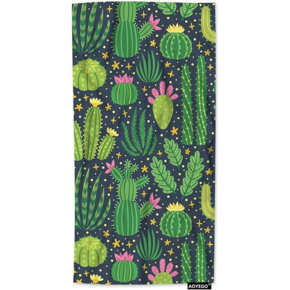 AOYEGO Cactus Kitchen Towel Green Desert Plants Pink Flower Floral Hand Towel Soft Absorbent Microfiber Towels for Hair Spa Hotel 15x30 Inch