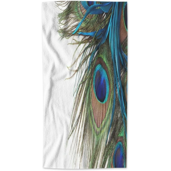 AOYEGO Green Blue Peacock Feather Bath Towel Exotic Peacock Feathers Bird Beach Bath Towels Soft Microfiber Yoga/Golf/Swim/Hair/Face Towels 15x30 Inch