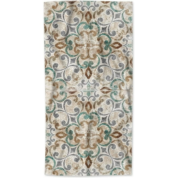 AOYEGO Paisley Bath Towel Vintage Floral Italian Tile with Moroccan Flower Beach Bath Towels Soft Microfiber Yoga/Golf/Swim/Hair/Face Towels 15x30 Inch