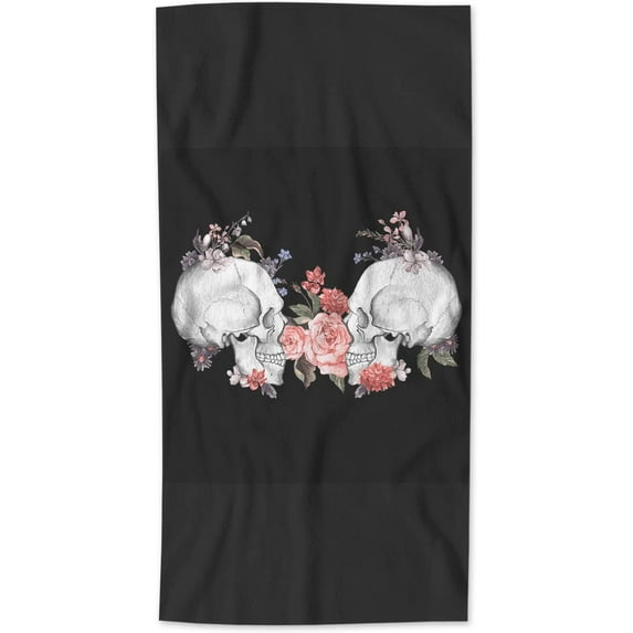 AOYEGO Roses Skull Bathroom Towels Pink Flower Skeleton Head Day of The Dead Soft Bath Hand Towels Microfiber Kitchen Hotel Spa Hand Towels 15x30 Inch