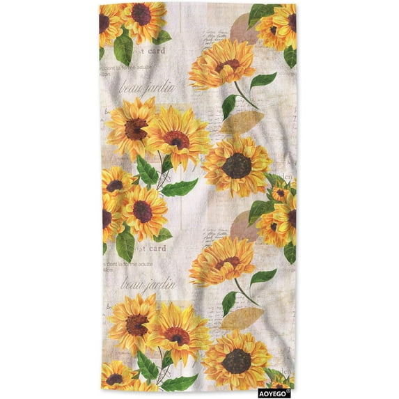 AOYEGO Sunflowers Hand Towel Yellow Flowers Watercolor On Vintage Letters Decorative Soft Highly Absorbent Bath Towels Home Hotel Spa Bathroom Towel 15x30 Inch
