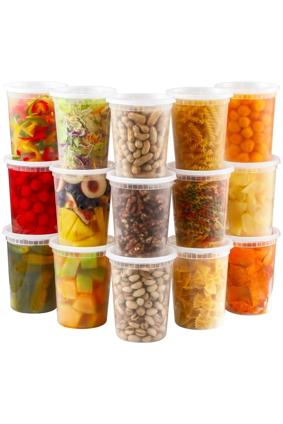 20 Sets 32 oz Plastic Deli Food Containers With Lids, Airtight Food Storage Containers, Freezer/Dishwasher/Microwave Safe, Soup Containers For Takeout Meal Prep Storage C57