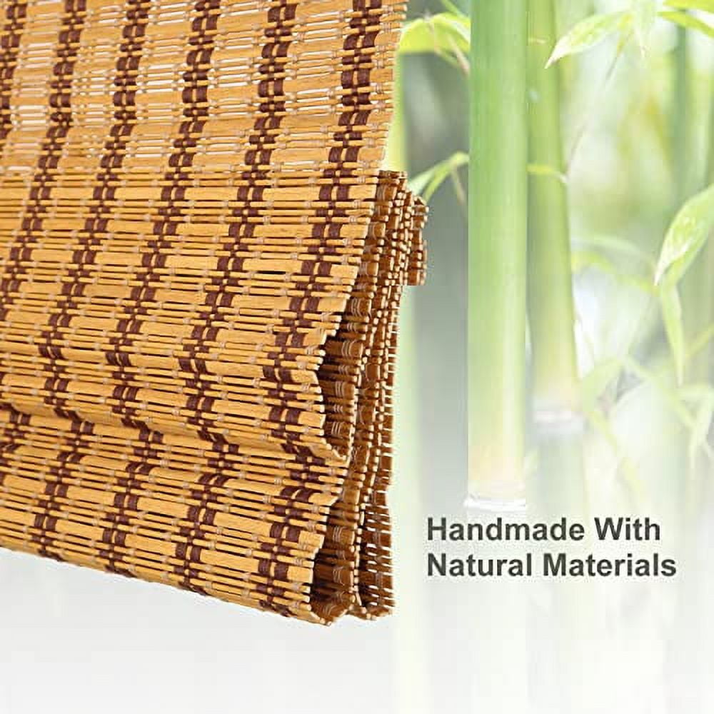 AOZORA Cordless Bamboo Natural Linen Roman Shades, Custom Roman Window
