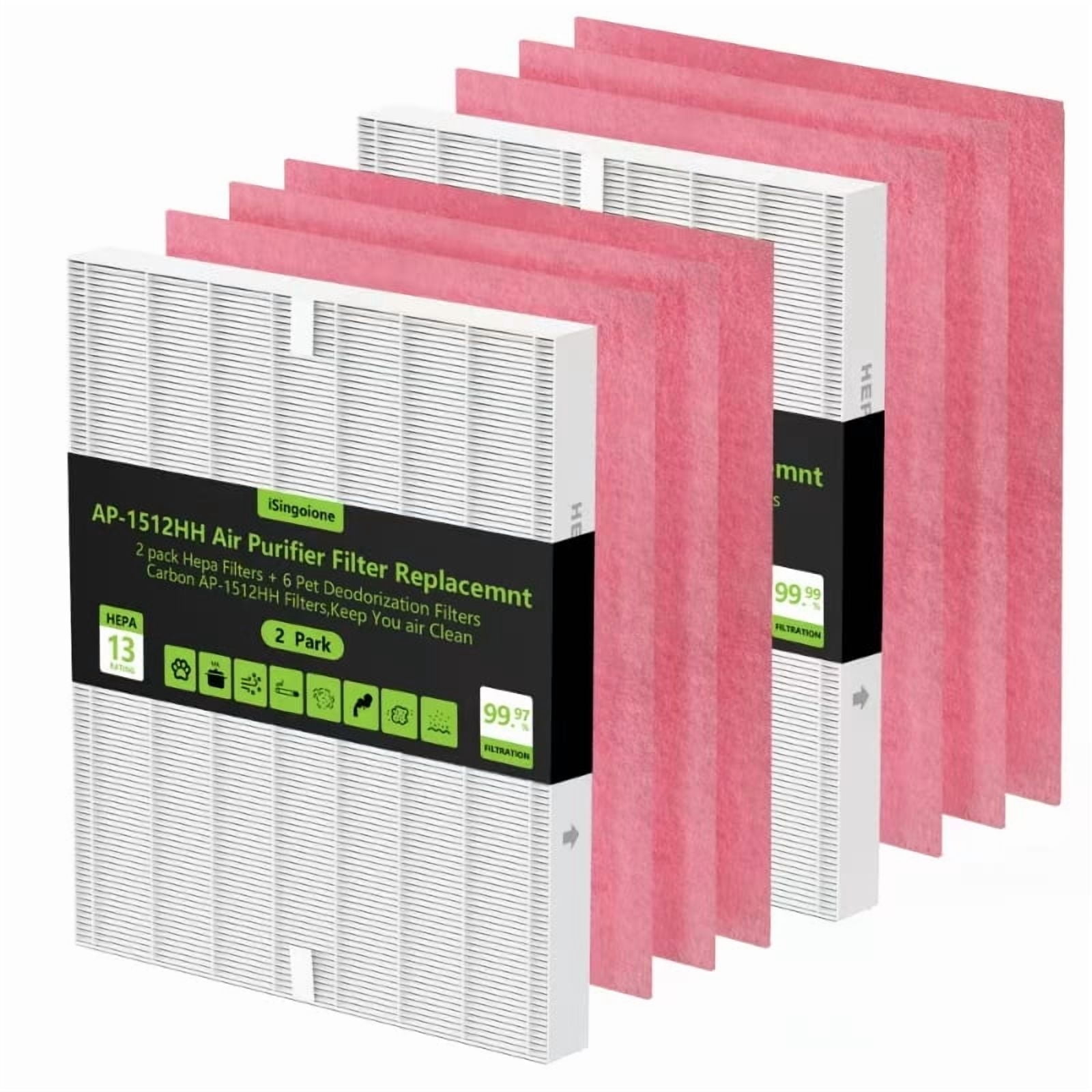 AP-1512HH and 200M Pet Filter Set for Coway Airmega AP-1512HH and Airmega 200M Air Purifier, 6 Pet Deodorization Filters and 2 True HEPA Filter, 8 pack, Compared to Part #3304899