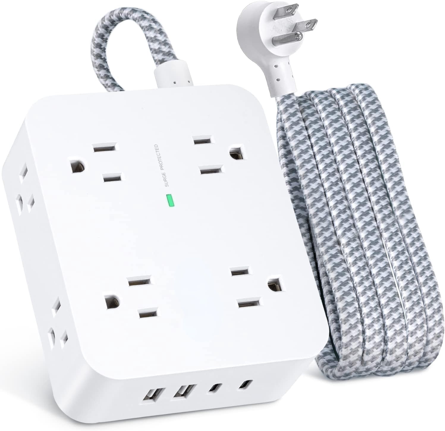 AllWays Plaza Extension Cord 20 Ft, Power Strip Surge Protector with 8 Outlets 4 USB Ports(2 USB C), Long Cord, Flat Plug, Wall Mount, Desk USB Charging Station for Home Office Essentials
