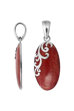 AP-7034-CR Sterling Silver Designer Pendant With Oval Coral