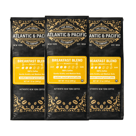 A&P Breakfast Blend Ground Coffee 12 oz , 3 Pack Medium Roast, Smooth & Aromatic Premium 100% Arabica for a Rich, Bright & Flavorful Coffee Experience