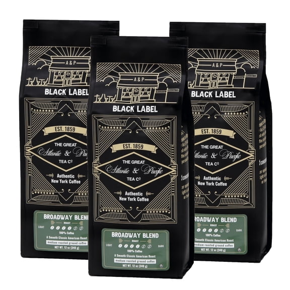 A&P Broadway Blend Ground Coffee, 12 oz 3 Pack Medium Roast, Smooth & Classic, Premium 100% Arabica, Rich Aroma & Freshly Blended Coffee Experience