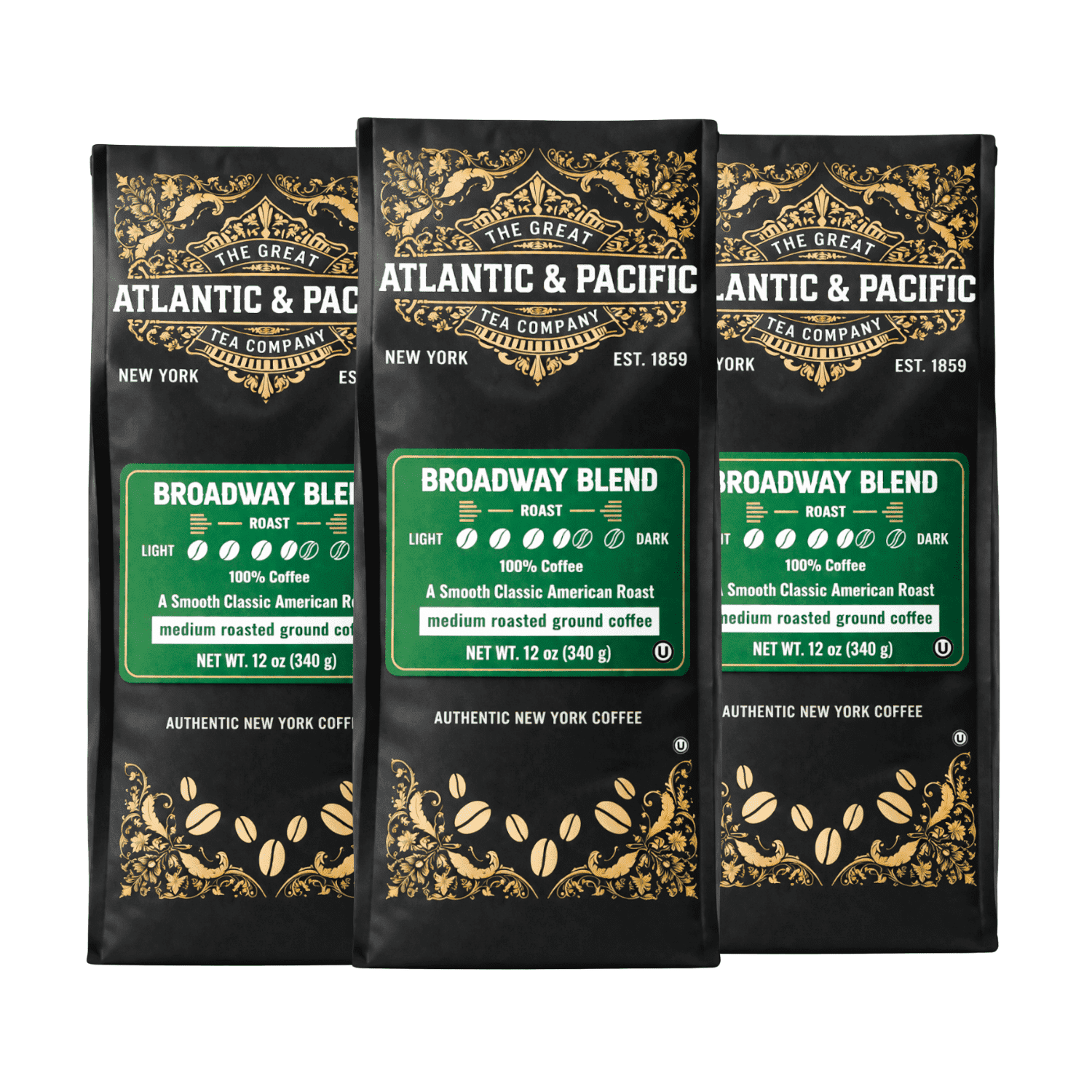 A&P Broadway Blend Ground Coffee, 12 oz 3 Pack Medium Roast, Smooth & Classic, Premium 100% Arabica, Rich Aroma & Freshly Blended Coffee Experience