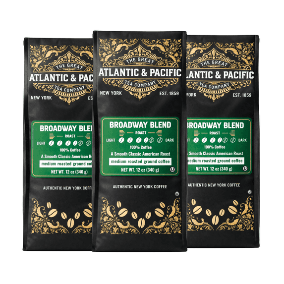 A&P Broadway Blend Ground Coffee, 12 oz 3 Pack Medium Roast, Smooth & Classic, Premium 100% Arabica, Rich Aroma & Freshly Blended Coffee Experience