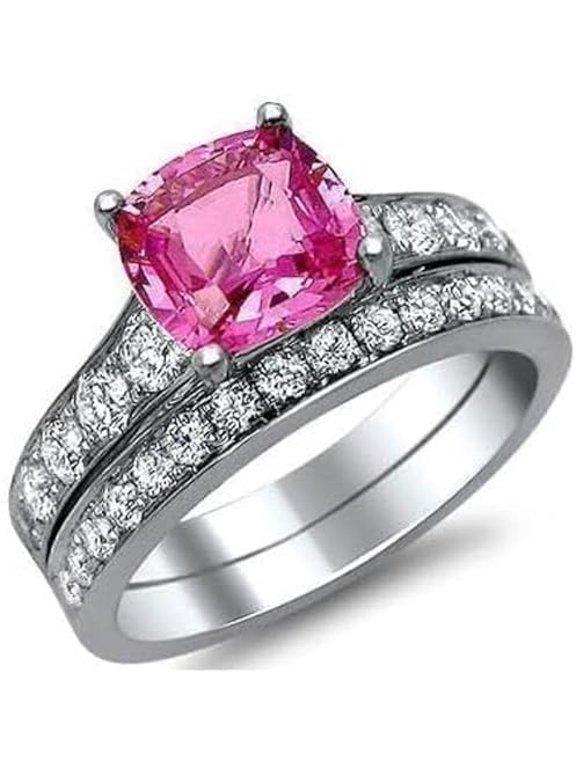 Women's Pink Accent Fashion Ring Set with Sparkling Accents - Size 4