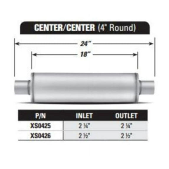 AP EXHAUST PRODUCTS XS0425 MUFFLER - XLERATOR STAINLESS STEEL, ROUND, 24IN OAL, 2.25IN