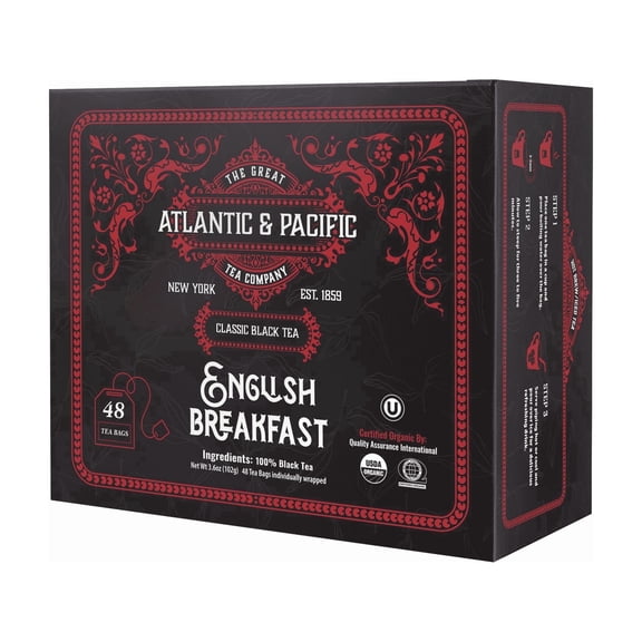 A&P English Breakfast Tea Bags, 48 Count, Organic Full Bodied Rich Black Tea