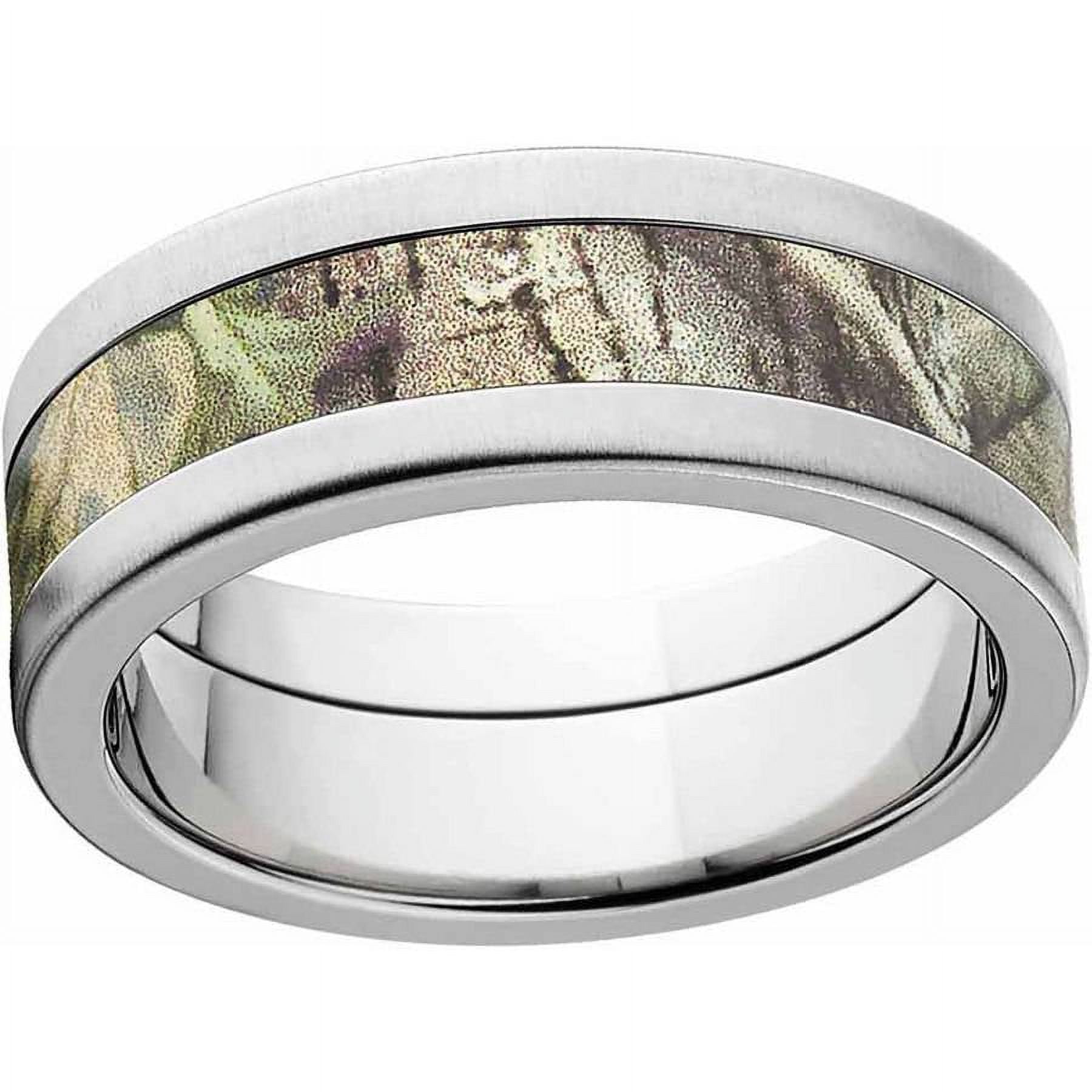 AP Green Men's Camo Stainless Steel Ring with Cross Brushed Edges and Deluxe Comfort Fit