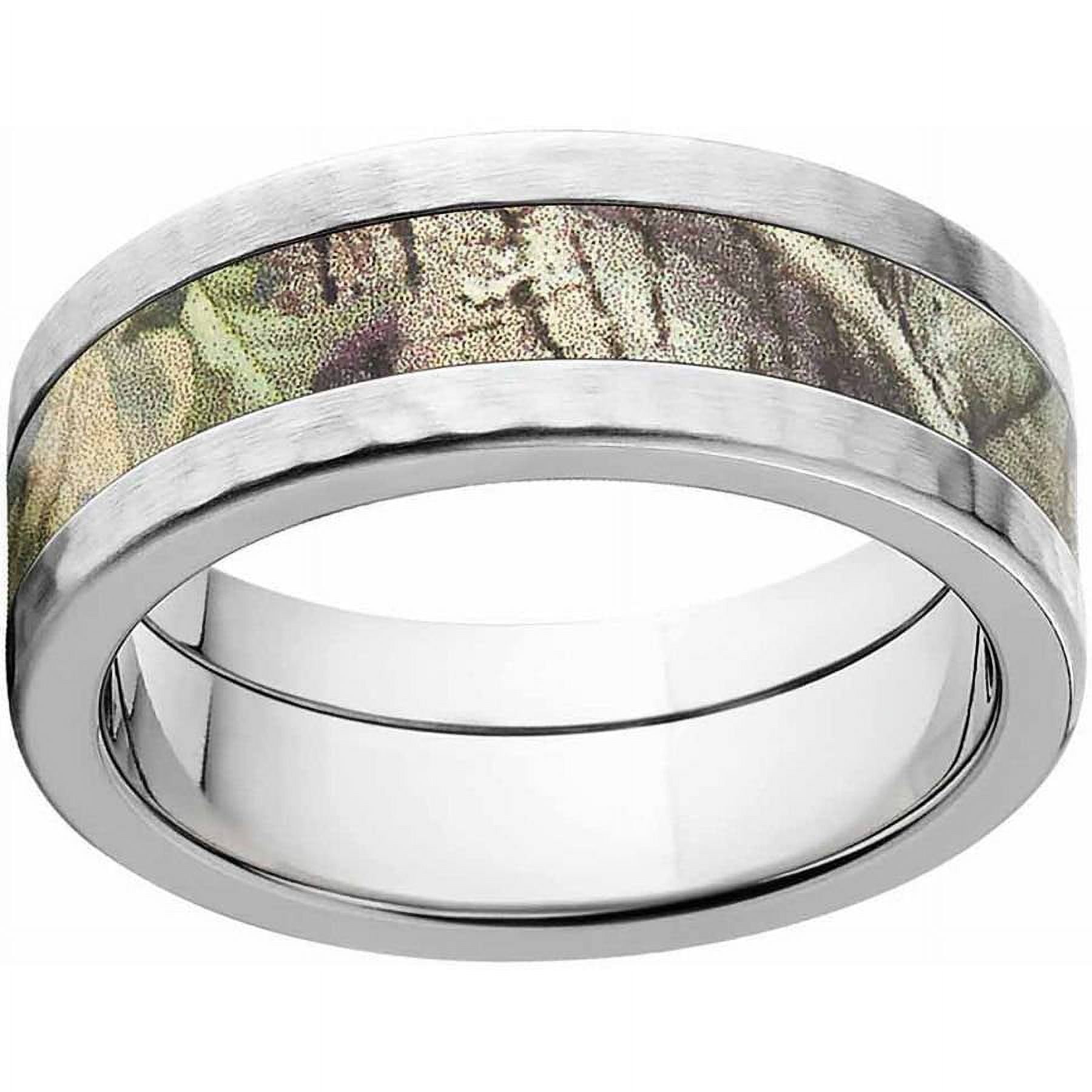 AP Green Men's Camo Stainless Steel Ring with Hammered Edges and Deluxe Comfort Fit