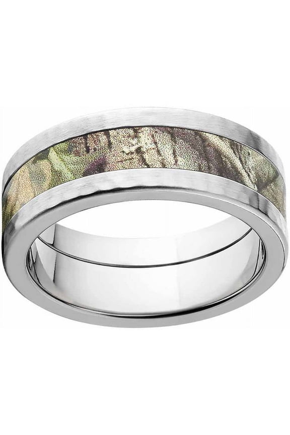 AP Green Men's Camo Stainless Steel Ring with Hammered Edges and Deluxe Comfort Fit