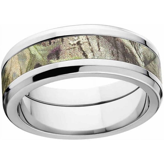 AP Green Men's Camo Stainless Steel Ring with Polished Edges and Deluxe Comfort Fit