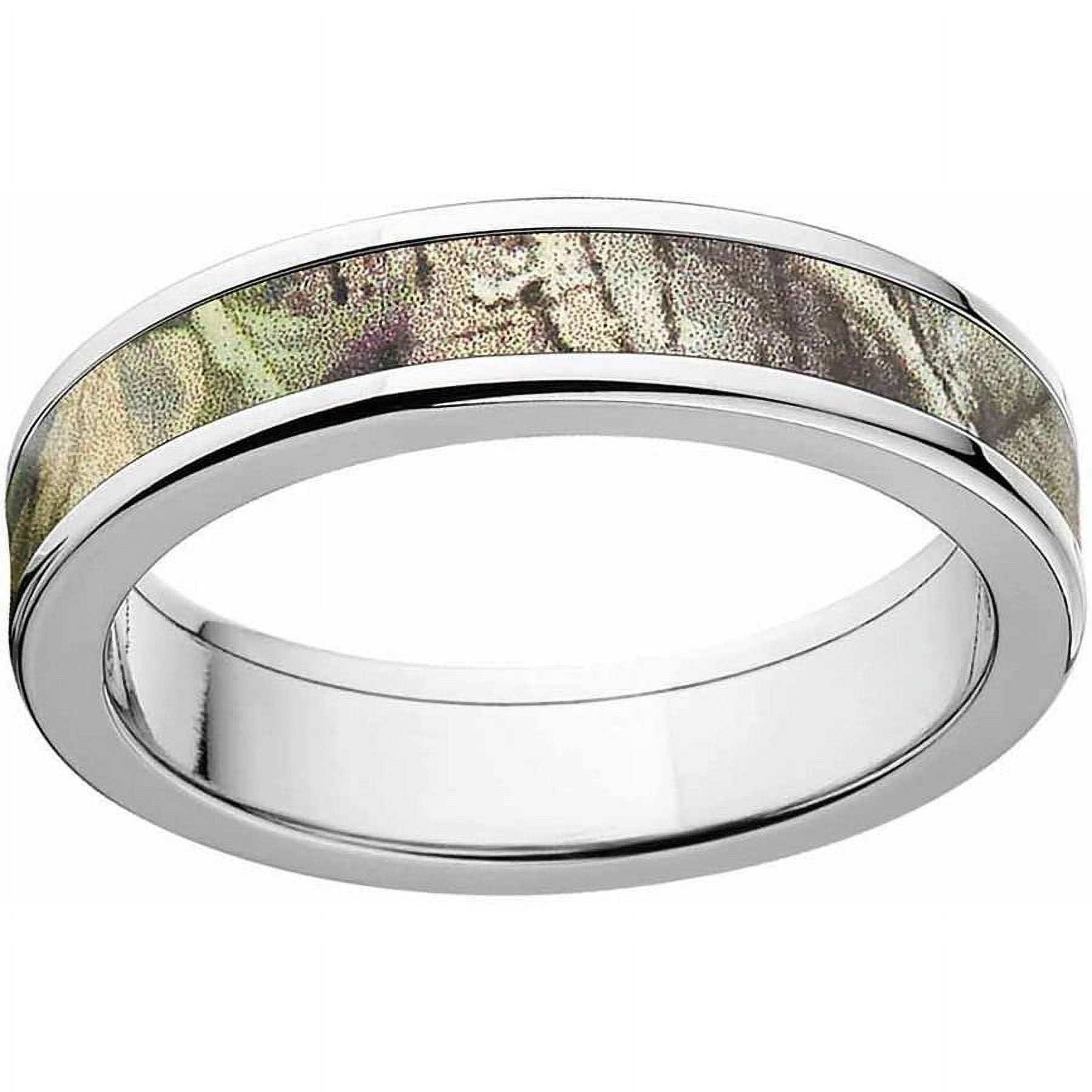 AP Green Men's Camo Stainless Steel Ring with Polished Edges and Deluxe Comfort Fit