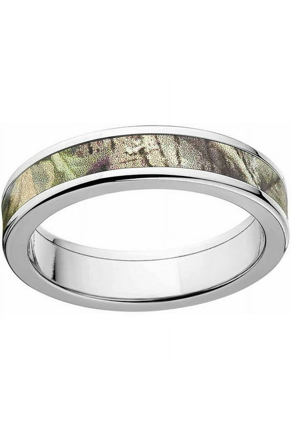 AP Green Men's Camo Stainless Steel Ring with Polished Edges and Deluxe Comfort Fit