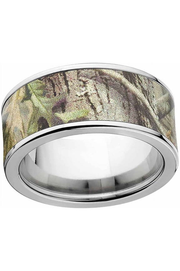 AP Green Men's Camo Stainless Steel Ring with Polished Edges and Deluxe Comfort Fit