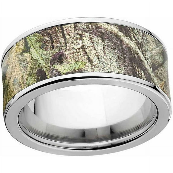 AP Green Men's Camo Stainless Steel Ring with Polished Edges and Deluxe Comfort Fit