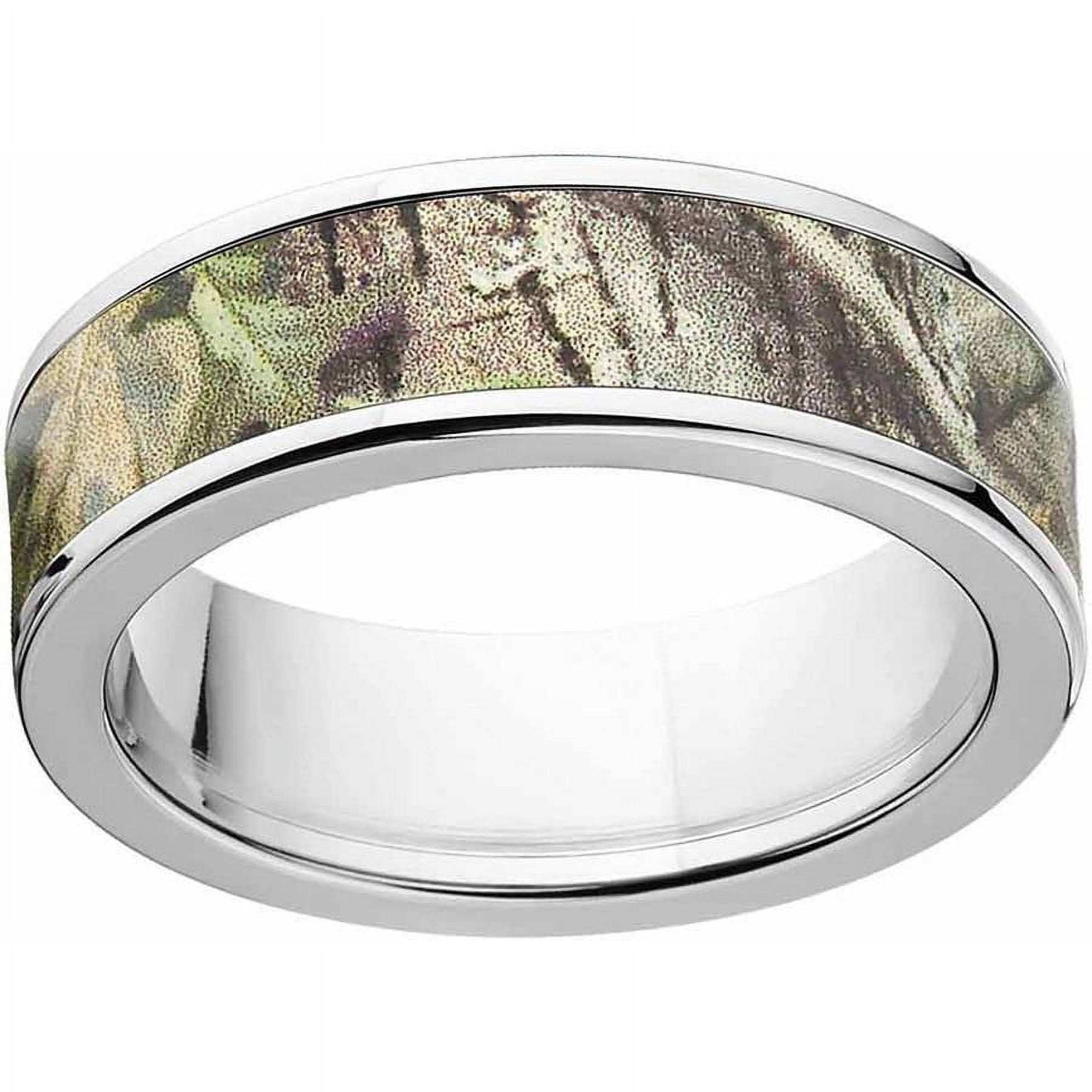 AP Green Men's Camo Stainless Steel Ring with Polished Edges and Deluxe Comfort Fit