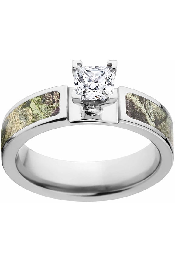 AP Green Women's Camo 1 Carat T.G.W. Princess CZ in 14kt Whit Gold Prong Setting Cobalt Engagement Ring with Polished Edges and Deluxe Comfort Fit