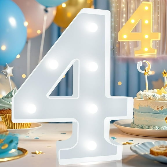 AP LED Light Up Numbers, Warm White and Cool White Decorative Lighted Marquee Numbers, Light Up Numbers for Boys Girls Party, Wedding, Bar, Night Light, Room Decor, Birthday Decoration, Number 4
