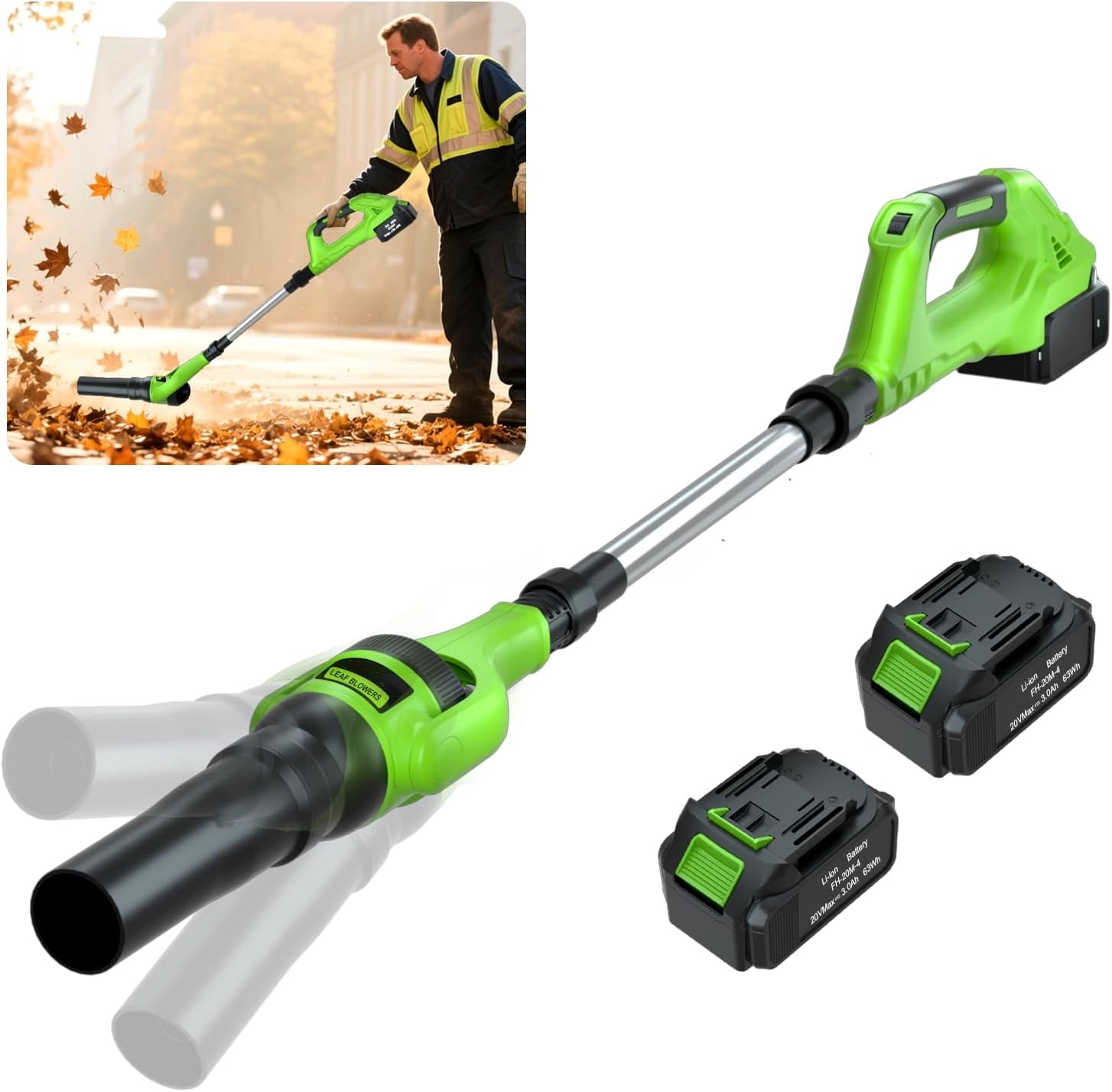 AP Leaf Blower Cordless,21V Electric Leaf Blower Cordless with 2 Batteries,Adjustable 300° Multi-Angle Rotation Nozzle 3 Speed Modes 500CFM/180MPH for Lawn Care, Patio, Dust, Leaves,Yard,Car,Gutter
