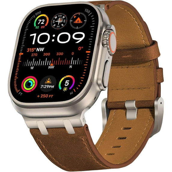 AP Leather Band Compatible with Apple Watch Ultra 2 Band 49mm 46mm 45mm 44mm, Rugged Vintage Genuine Leather Extra 26mm Wide Watch Bracelet for iWatch Series 10 9 8 SE 7 6 5 Men