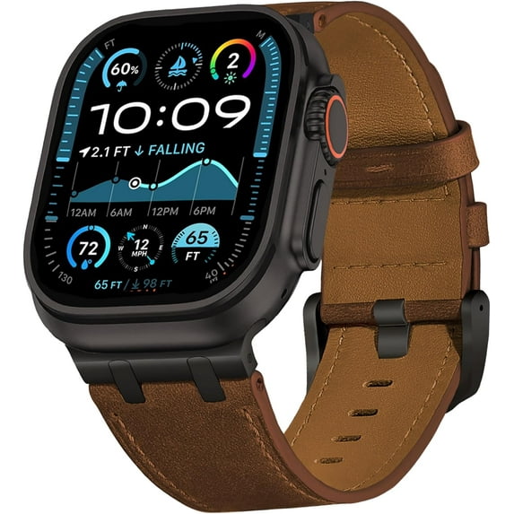 AP Leather Band Compatible with Apple Watch Ultra 2 Band 49mm 46mm 45mm 44mm, Rugged Vintage Genuine Leather Extra 26mm Wide Watch Bracelet for iWatch Series 10 9 8 SE 7 6 5 Men