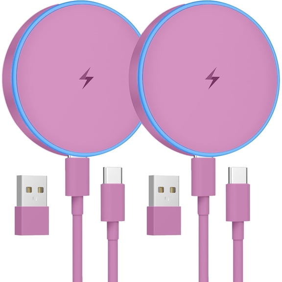 AP MagSafe Charger 2 Pack 15W Magnetic Wireless Charger Fast Charging Pad Compatible with iPhone 17/16/15/14/13/12 Series & AirPods 3/2/Pro Magnetic MagSafe Charging Pad with Dual Ports-Purple