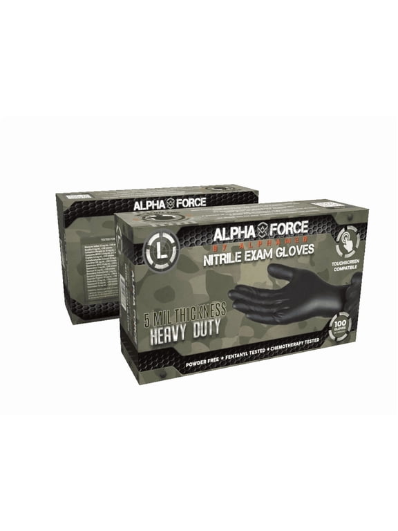 Alpha Force Black 5 Mil Nitrile Gloves, Extra Small, 1000 Count