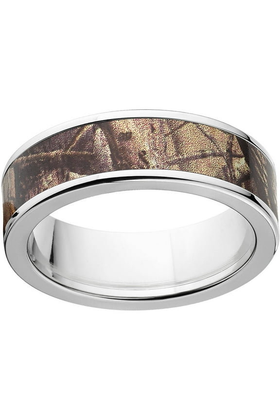 AP Men's Camo 7mm Stainless Steel Wedding Band with Polished Edges and Deluxe Comfort Fit
