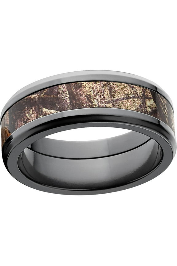 AP Men's Camo 8mm Black Zirconium Wedding Band with Polished Edges and Deluxe Comfort Fit