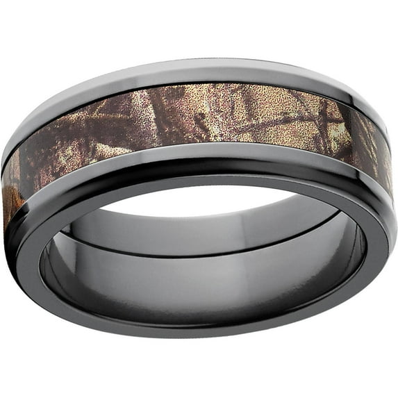AP Men's Camo 8mm Black Zirconium Wedding Band with Polished Edges and Deluxe Comfort Fit