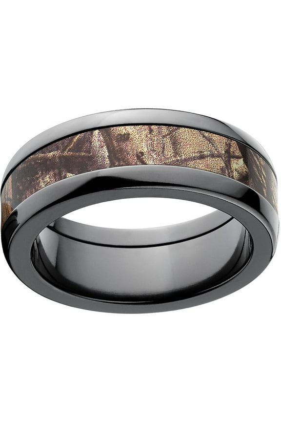AP Men's Camo 8mm Black Zirconium Wedding Band with Polished Edges and Deluxe Comfort Fit