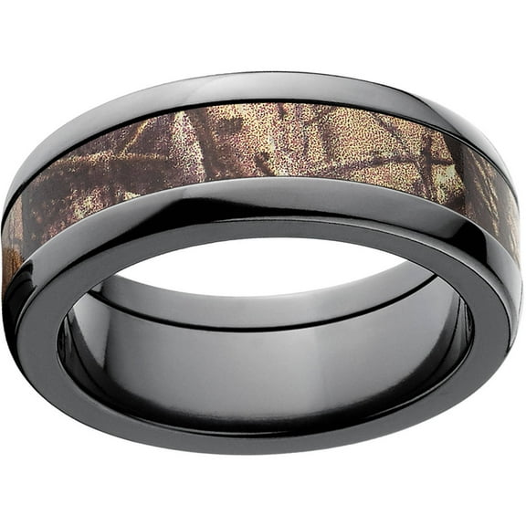 AP Men's Camo 8mm Black Zirconium Wedding Band with Polished Edges and Deluxe Comfort Fit