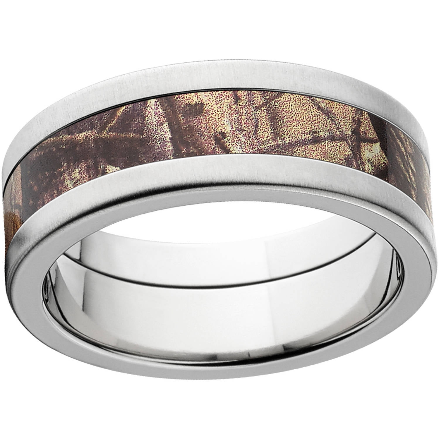 AP Men's Camo 8mm Stainless Steel Wedding Band with Cross Brushed Edges and Deluxe Comfort Fit