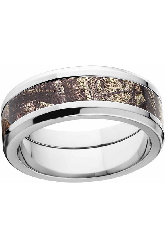 AP Men's Camo 8mm Stainless Steel Wedding Band with Polished Edges and Deluxe Comfort Fit
