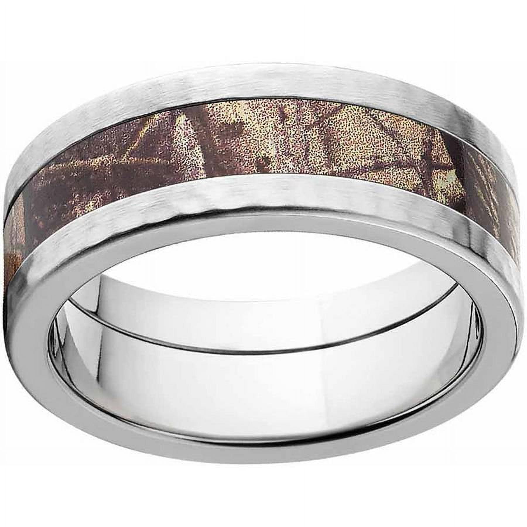 AP Men's Camo Stainless Steel Ring with Hammered Edges and Deluxe Comfort Fit