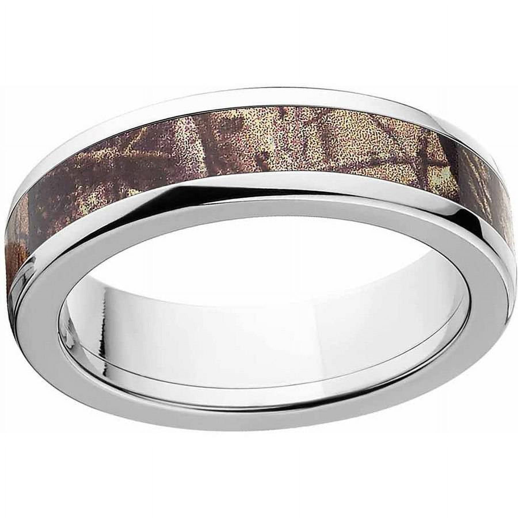 AP Men's Camo Stainless Steel Ring with Polished Edges and Deluxe Comfort Fit
